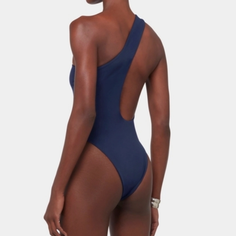 NEW Louisa Ballou‎ Plunge One Shoulder one Piece Asymmetric Swimsuit Blue XS - Picture 3 of 6